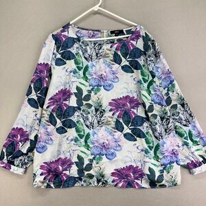 Ellos Blouse Womens 26 3X Floral Crewneck Long Sleeve Career Flowy